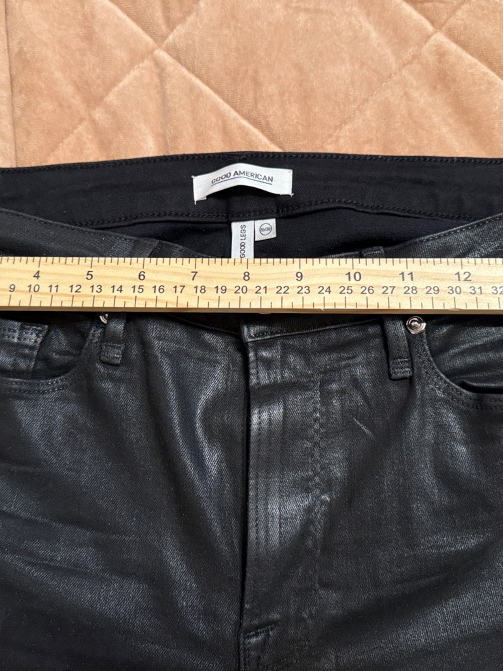 Good American Black Coated Ankle Pants